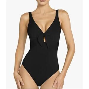 NWT Robin Piconne Ava Tie Front One Piece Swimsuit Women's Black Size 10